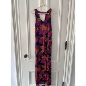 Banana Republic navy pink and orange floral halter maxi dress XS